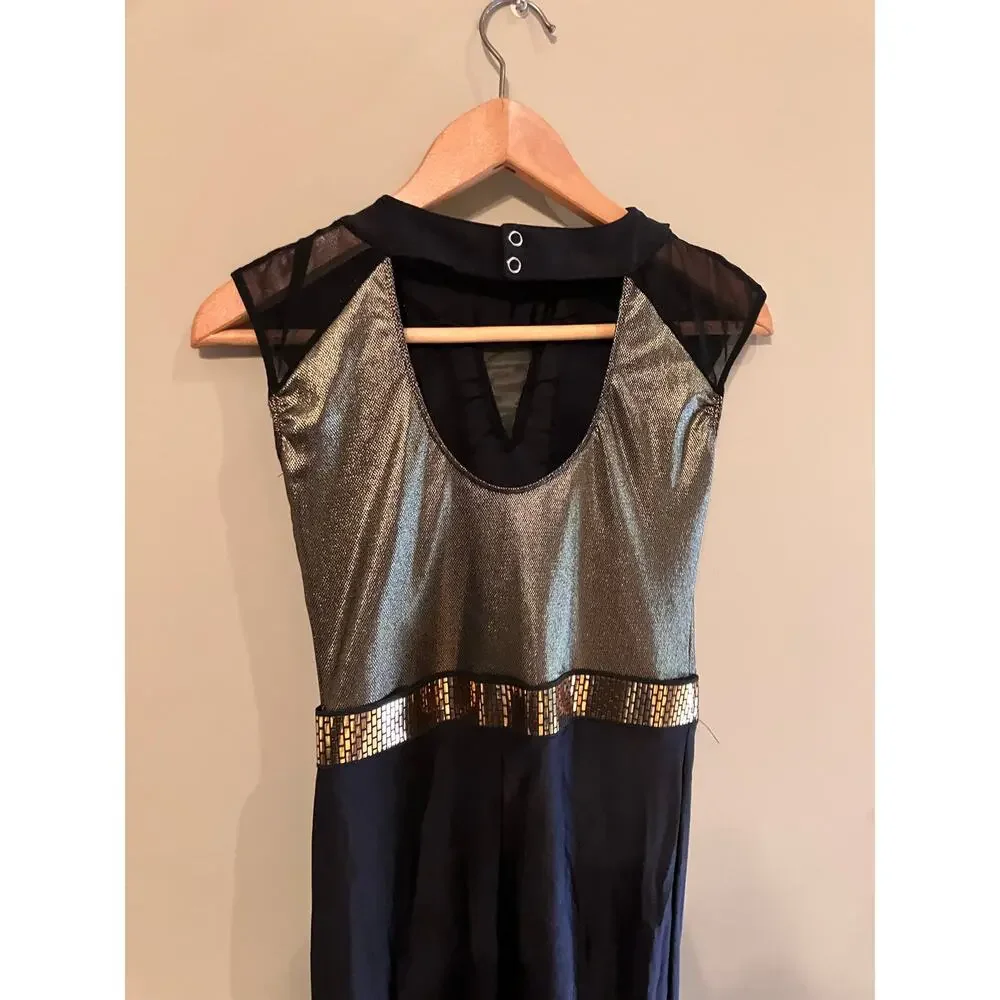 Revolution Dance Costume XLC Gold Black Level Up RC20969 Jazz Unitard Studded‎